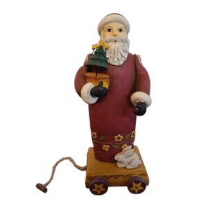 Demdaco Americana Father Christmas Santa On Wagon With Bunny and Tree XMas Decor